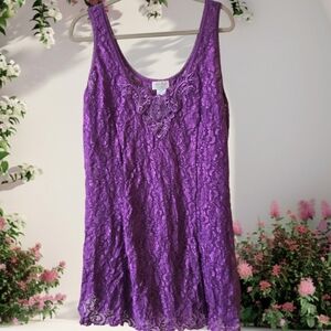 Vintage Purple Sheer Lace Lingerie Camisole Top Coquette Fairy Romantic Sz 3X